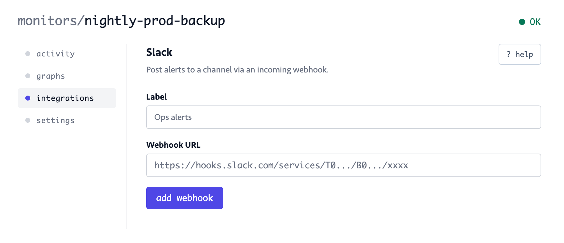 Configure slack webhook