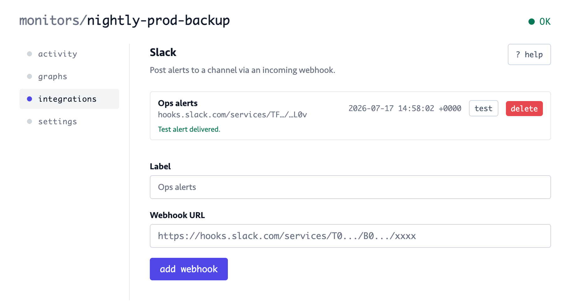 Test slack webhook